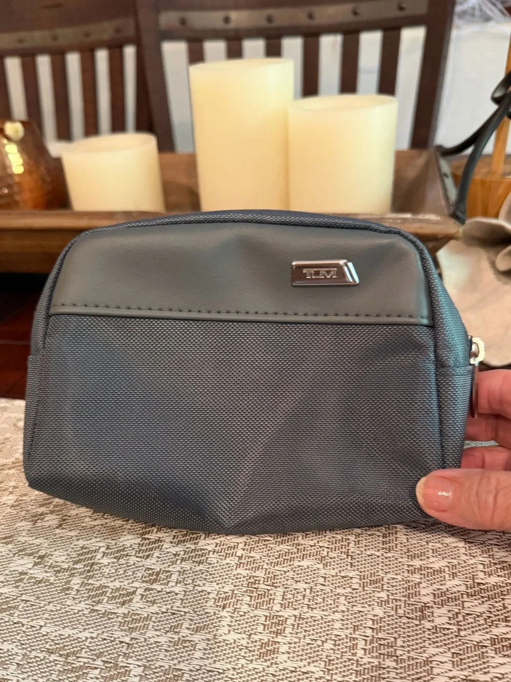 Tumi gray canvas travel pouch